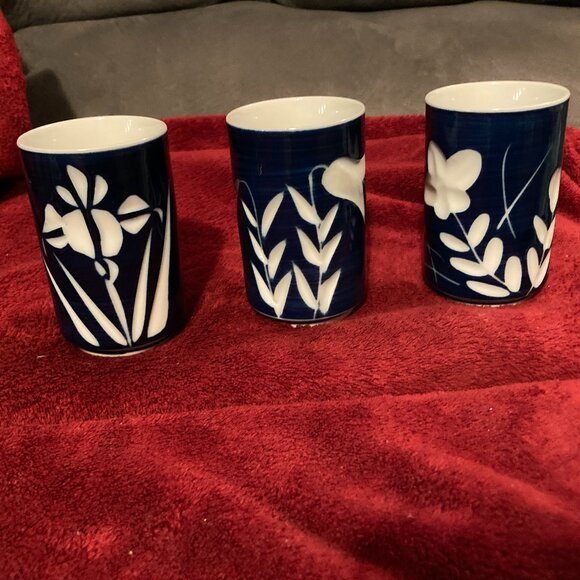 MCI-Japan Other - VTG THREE (3) Porcelain Teacup/Sake Cups-MCI JAPAN-Sgraffito Floral Etched-EUC